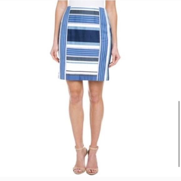 J. McLaughlin Martinique Skirt Pencil Blue Striped Rayon White 6 - Picture 2 of 10